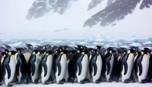 emperor penguins huddle together