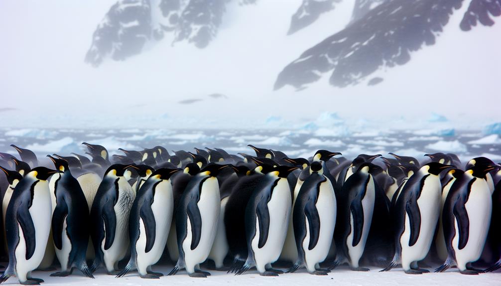 emperor penguins huddle together