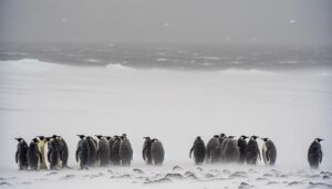 emperor penguins in wind