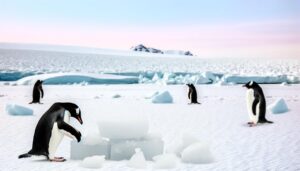 penguin constructing ice nest