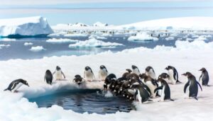 penguins in antarctica s water