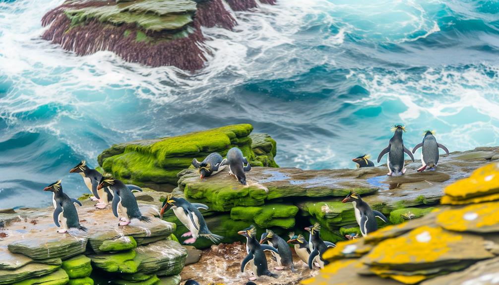 rockhopper penguins yellow feathers