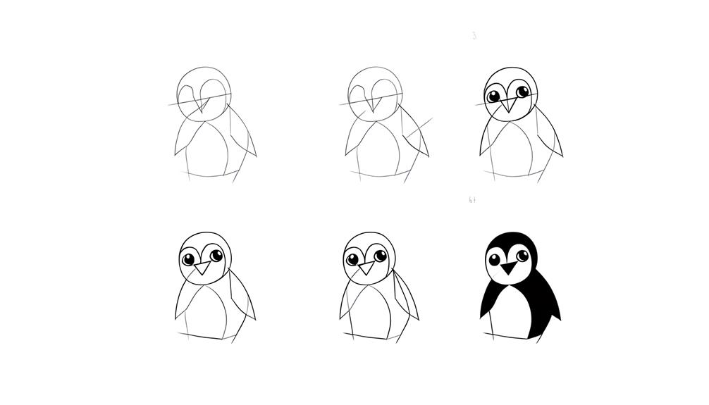 step by step penguin drawing