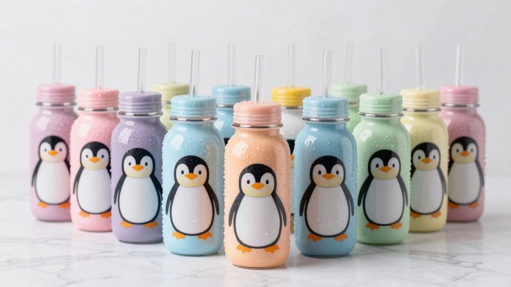 twelve penguin straw bottles