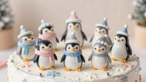 cute festive penguin cake toppers
